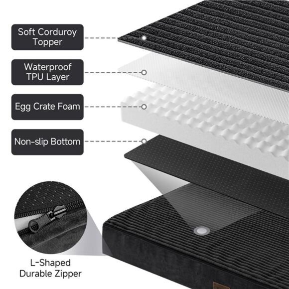 Orthopedic Large Dog Bed, Deluxe Pet Bed Crates, Waterproof 35" x 22", Black - Picture 5 of 6